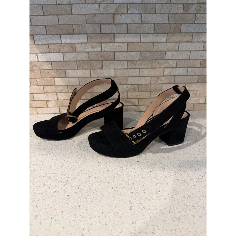 Coach Black Leather Ankle Strap Sandals Women's Block Heel